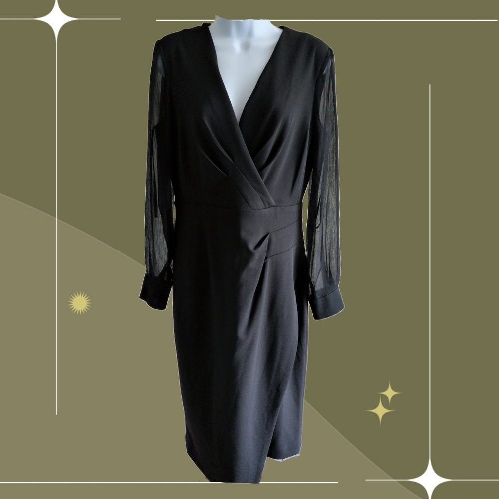 🍋✨ Tommy Hilfiger Sheer Sleeve Asymmetrical Dress Size 6